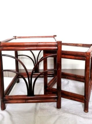 Tables gigogne en rotin vers 1950 de style art déco 