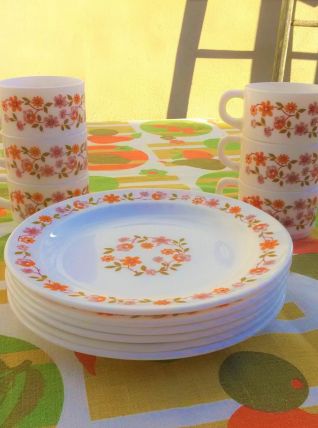 6 assiettes à dessert + 6 tasses à café  (Scania Arcopal)