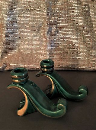 Duo de bougeoirs art-déco en porcelaine