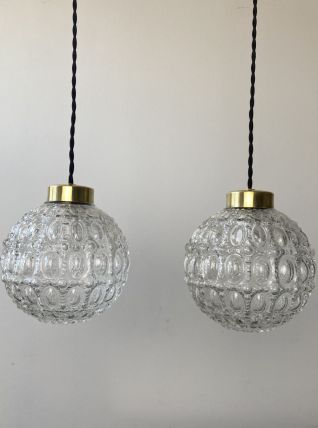 PAIRE DE SUSPENSIONS RONDES EN VERRE