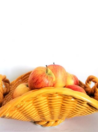 Corbeille à fruits en barbotine vannerie, Vallauris 1960