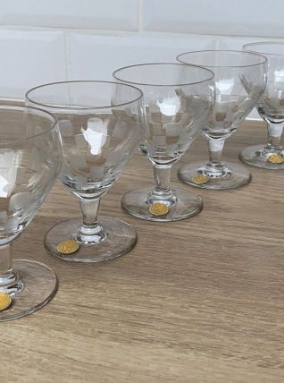 Set de 6 verres à vin gravés