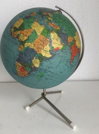 Globe vintage 1965 terrestre doré tripode Taride - 29 cm