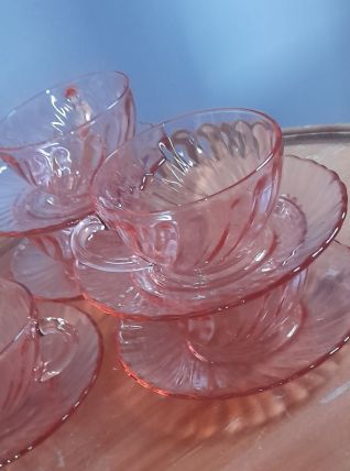5 tasses à café, rose, modèle Rosaline de Luminarc - Vintage