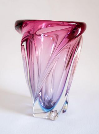 Vase vintage Murano en verre italien rose et bleu, années 70