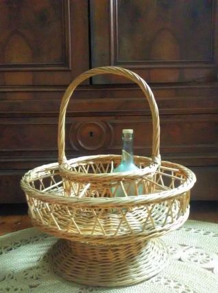 Porte bouteilles et verres en osier (Années 50)