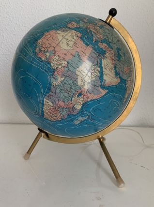 Globe vintage 1975 terrestre tripode Taride doré verre  - 28