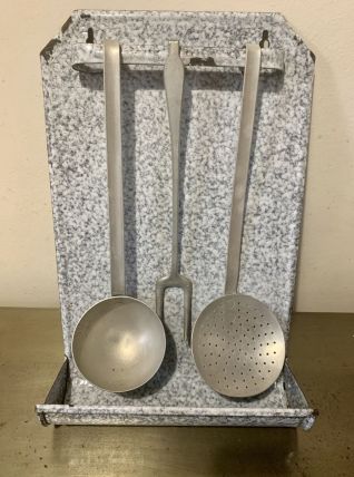 Porte ustensiles cuisine émaillé gris vintage 1950