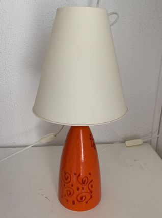 Paire lampes vintage 1970 chevet céramique orange - 39 x 17 