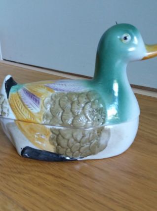 Canard vide-poche céramique barbotine signé YR