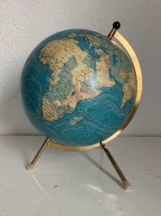 Globe vintage 1974 terrestre tripode doré Taride  - 29 cm 