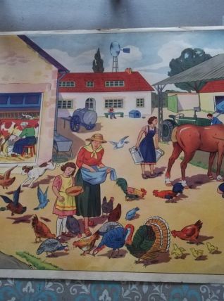 Affiche scolaire vintage La ferme - La construction