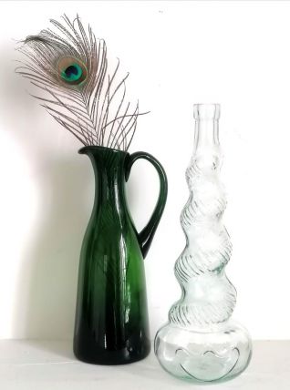 Duo de carafes en verre Empoli vintage