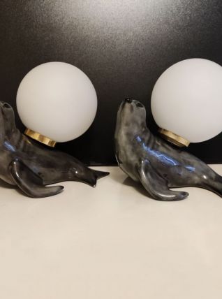 lampes otarie grises et globe blanc