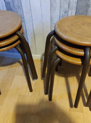 tabourets d'école empilables bois et métal (2 lots de 3)