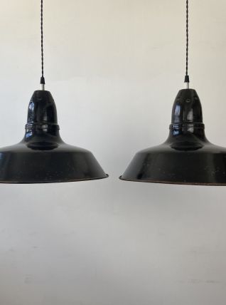 PAIRE ANCIENNES SUSPENSIONS INDUSTRIELLES 40 CM