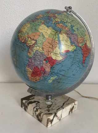 Globe vintage 1961 terrestre Taride verre marbre - 29 cm 