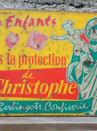 Plaque en tôle lithographiée - Confiserie Saint Christophe 