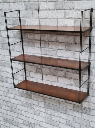 etagere 1960 string bois  montant noir lisse   h55x58x17