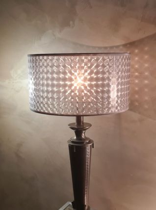 grande  lampe 1970 gainé de cuir  marron en fer brosser 48xh