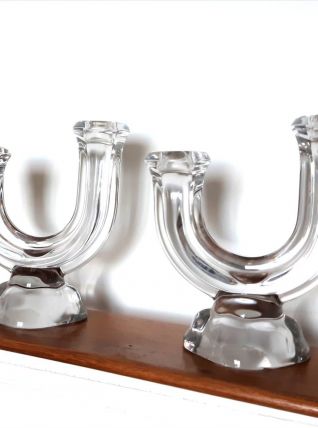 Paire de bougeoirs en verre 1960