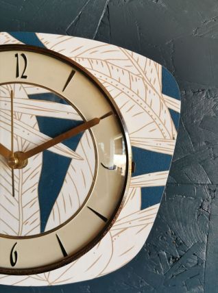 Horloge vintage pendule murale silencieuse "Bleu blanc doré"