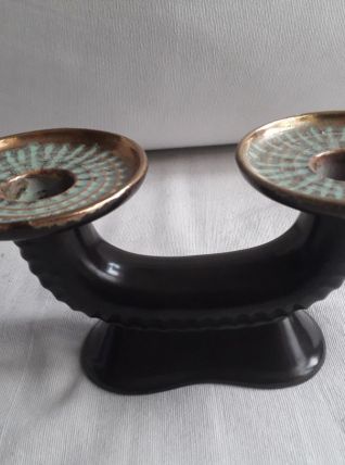 Bougeoir vintage en céramique Vallauris à 2 branches