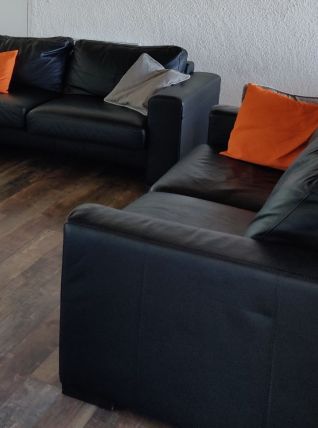 salon cuir noir 6 places