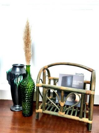 Porte-revues indonésien en bambou et rotin vert