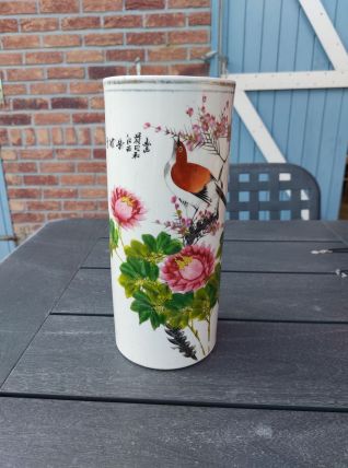 VASE ROULEAU CHINE XIX EME ? SIGNE EN DESSOUS VINTAGE 