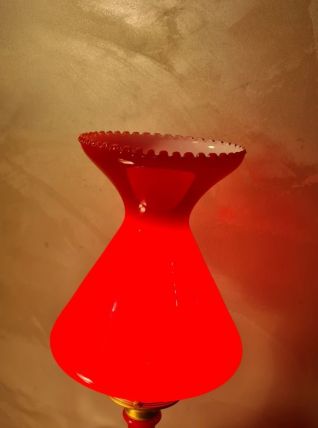lampe opaline rouge tres belle 48x17 ,,electricité ok