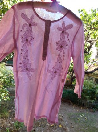 Tunique chemise Tunisienne voile de coton neuf vintage 