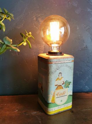 Lampe vintage chevet salon bureau boîte en fer "LSK"