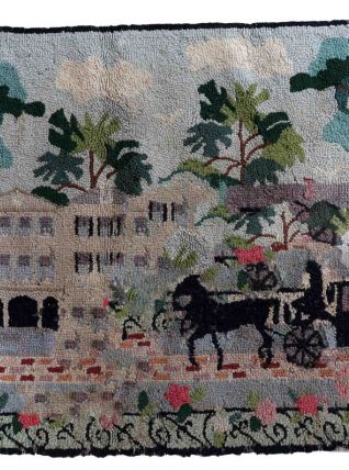 Tapis vintage Américain Hooked fait main, 1C982