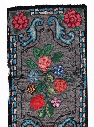 Tapis ancien Américain Hooked fait main, 1C985