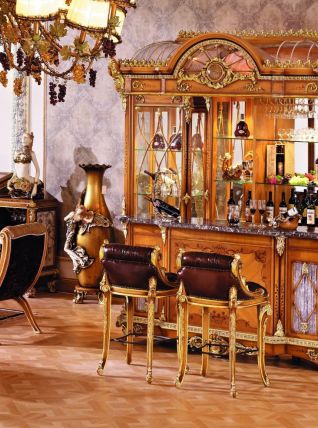 Bar kiosque baroque bois et marbre 