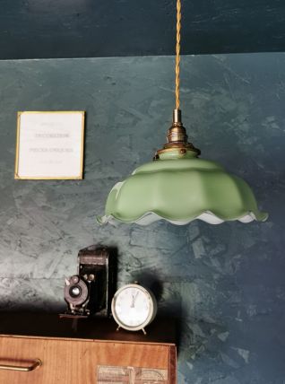 Lampe suspension vintage années 70  opaline "La belle verte"