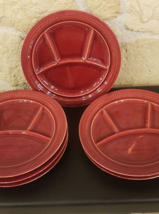 6 assiettes à fondue rouges Lunéville