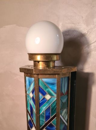 lampe veritable  vitrail , art deco ecadrement laiton  60x30