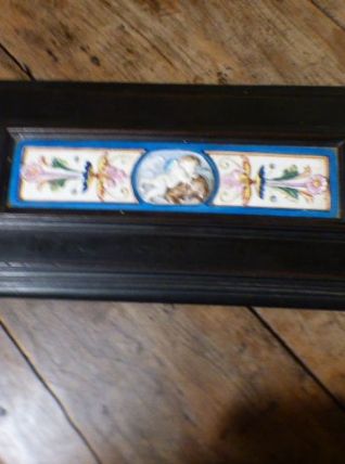 Boite en bois noirci incrustation Céramique