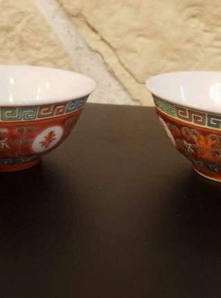 2 bols à riz porcelaine rouge émaillée