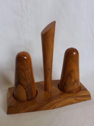 Set salière poivrière Art Déco en bois d'olivier