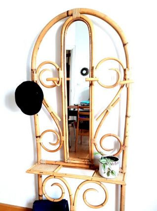 Porte manteau bambou et rotin 1960 