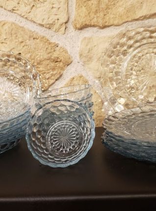 Joli service motif bulles bleu saphir vintage