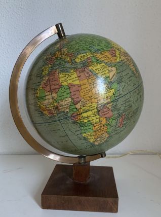 Globe vintage 1960 terrestre Girard Barrère verre bois - 29 