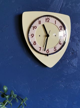 Horloge formica vintage pendule silencieuse Jaune pâle