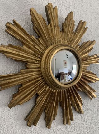 Miroir vintage 1960 soleil sorcière feuille d'or - 40 cm