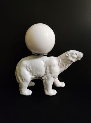 lampe ours blanc céramique