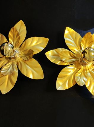 appliques feuilles murales dorées