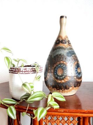 Vase bouteille africaniste par Jean-Claude Courjault 1960 
